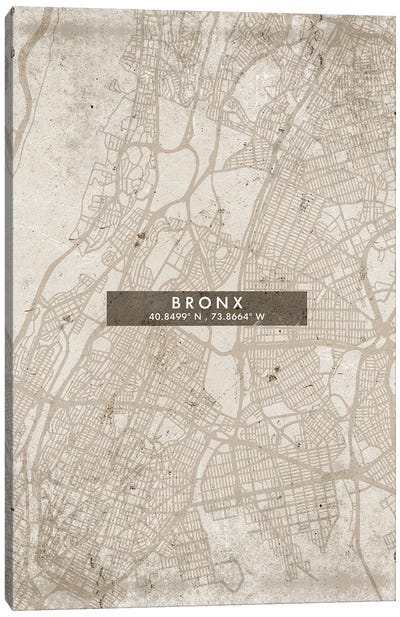 Bronx City Map Abstract Style Canvas Art Print - New York City Map