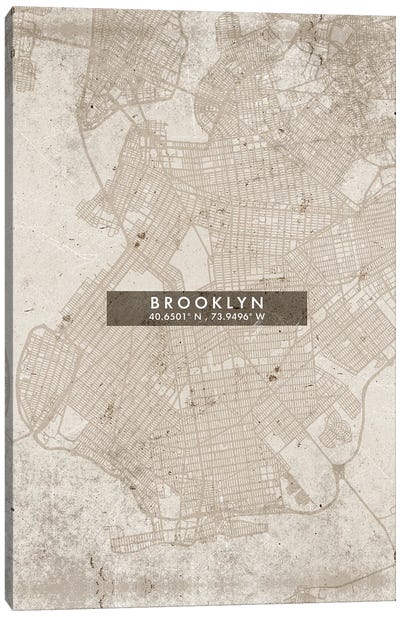 Brooklyn, New York City Map Abstract Style Canvas Art Print - New York City Map