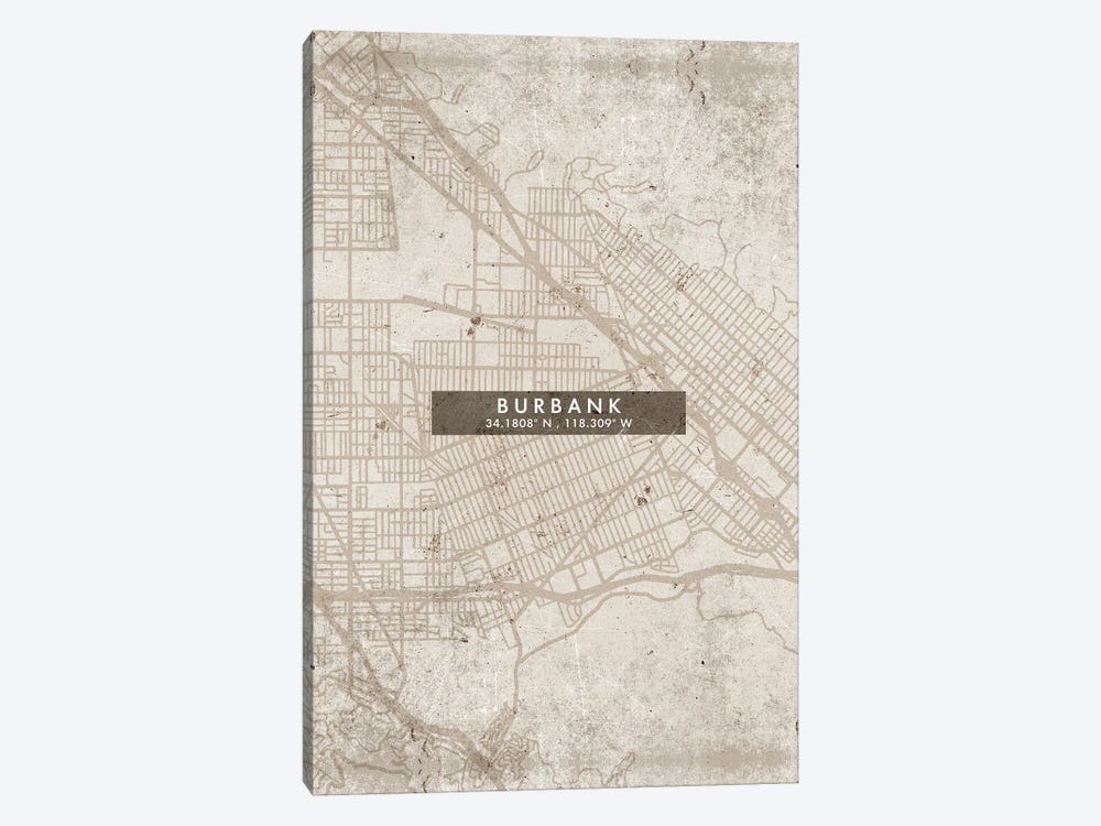 Burbank City Map Abstract Style by WallDecorAddict 1-piece Canvas Art Print