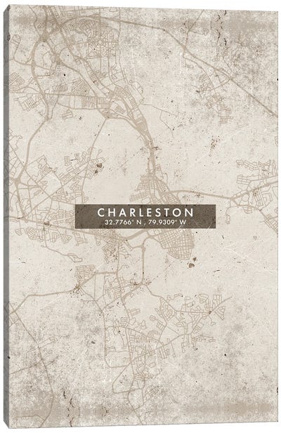 Charleston City Map Abstract Style Canvas Art Print - South Carolina Art