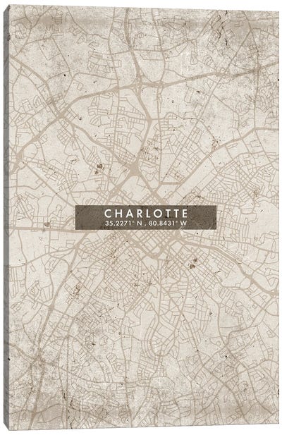 Charlotte City Map Abstract Style Canvas Art Print - Charlotte Art