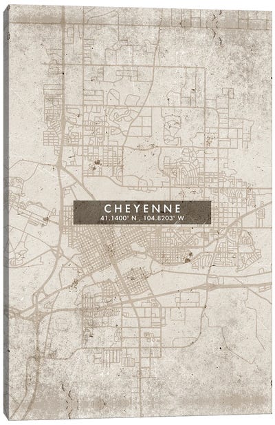 Cheyenne City Map Abstract Style Canvas Art Print - Wyoming Art