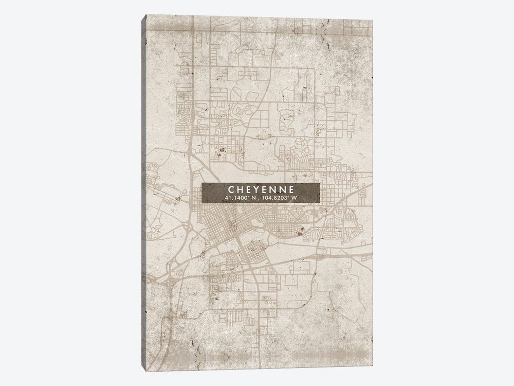 Cheyenne City Map Abstract Style by WallDecorAddict 1-piece Canvas Wall Art
