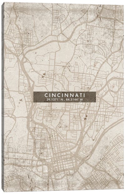 Cincinnati City Map Abstract Style Canvas Art Print - Cincinnati Art