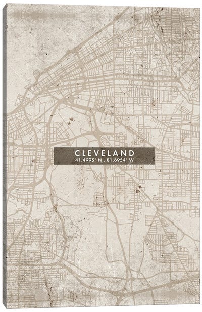 Cleveland City Map Abstract Style Canvas Art Print - Ohio Art