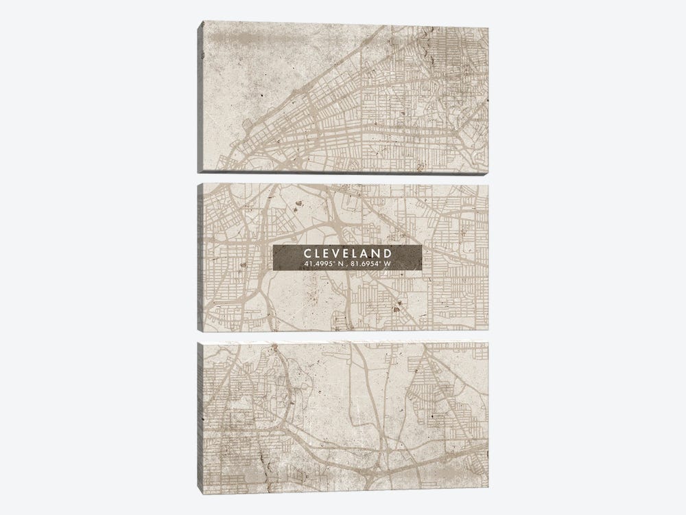 Cleveland City Map Abstract Style by WallDecorAddict 3-piece Canvas Print