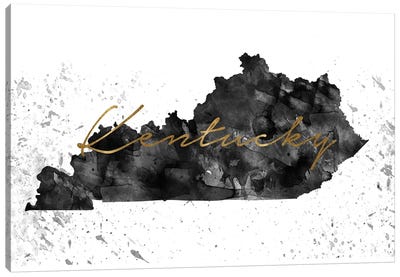 Kentucky Black And White Gold Canvas Art Print - State Maps