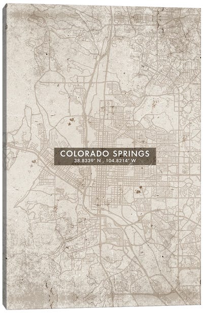 Colorado Springs City Map Abstract Style Canvas Art Print - Colorado Art