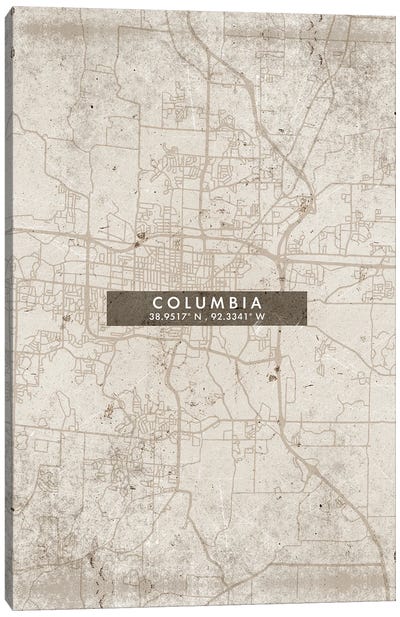 Columbia City Map Abstract Style Canvas Art Print - South Carolina Art
