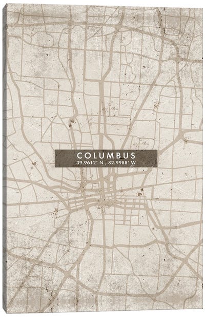 Columbus City Map Abstract Style Canvas Art Print - Ohio Art