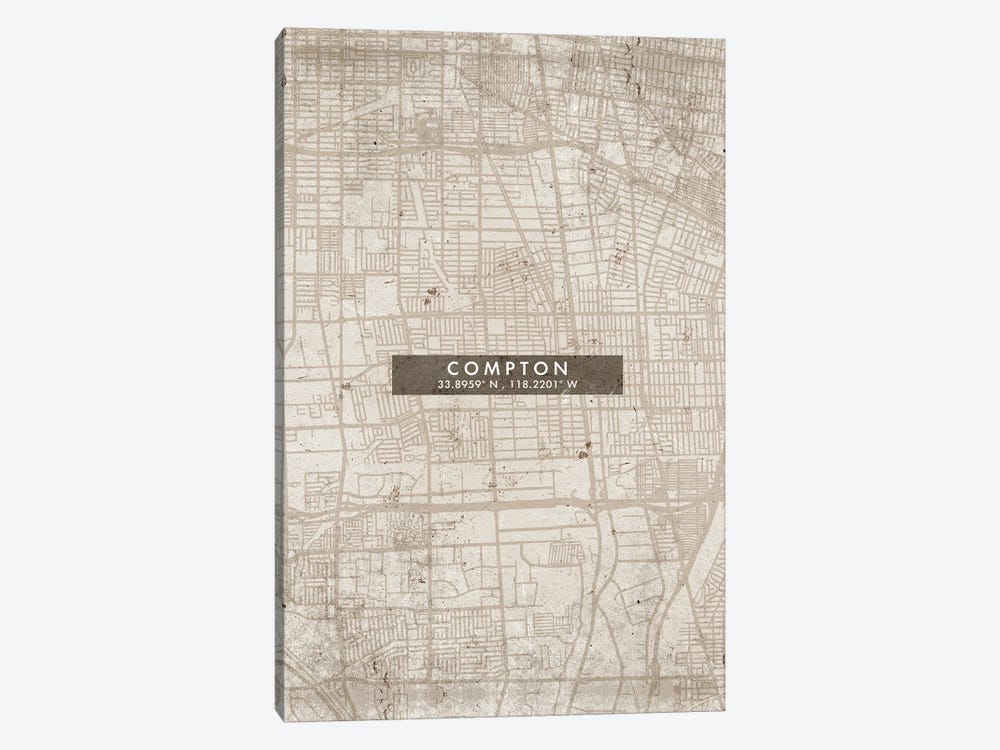 Compton City Map Abstract Style by WallDecorAddict 1-piece Canvas Artwork
