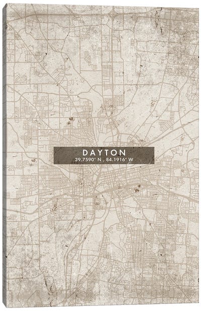 Dayton City Map Abstract Style Canvas Art Print - Ohio Art