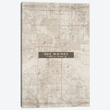 Des Moines City Map Abstract Style Canvas Print #WDA1936} by WallDecorAddict Canvas Art Print