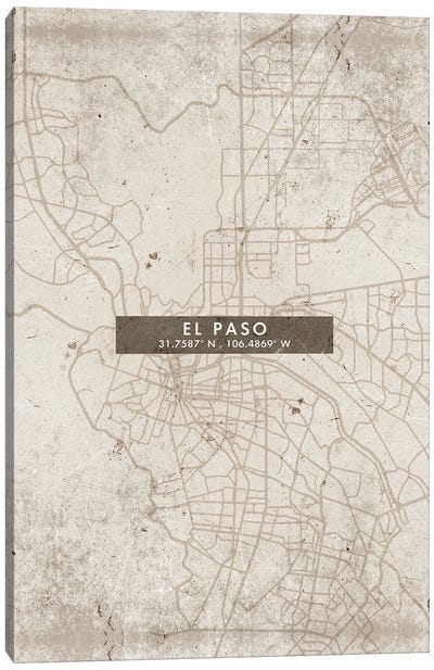 El Paso City Map Abstract Style Canvas Art Print - Texas Art