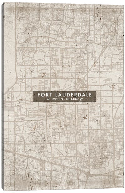 Fort Lauderdale City Map Abstract Style Canvas Art Print