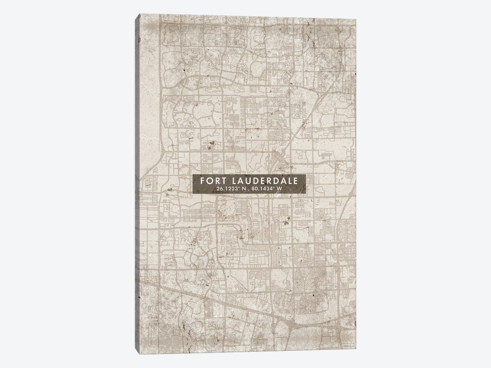 Fort Lauderdale City Map Abstract Style by WallDecorAddict 1-piece Canvas Art Print
