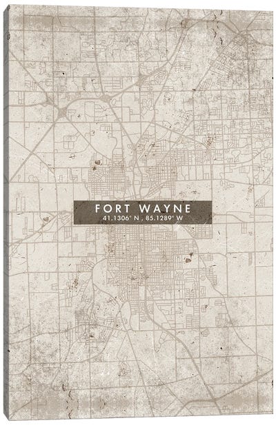 Fort Wayne City Map Abstract Style Canvas Art Print - Indiana Art
