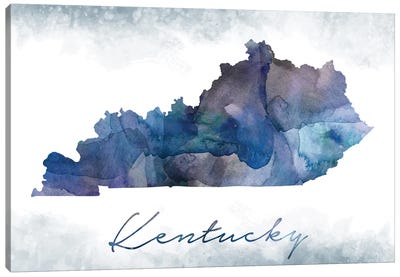 Kentucky State Bluish Canvas Art Print - 3-Piece Map Art