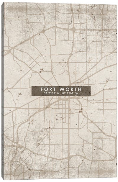Fort Worth City Map Abstract Style Canvas Art Print - Fort Worth