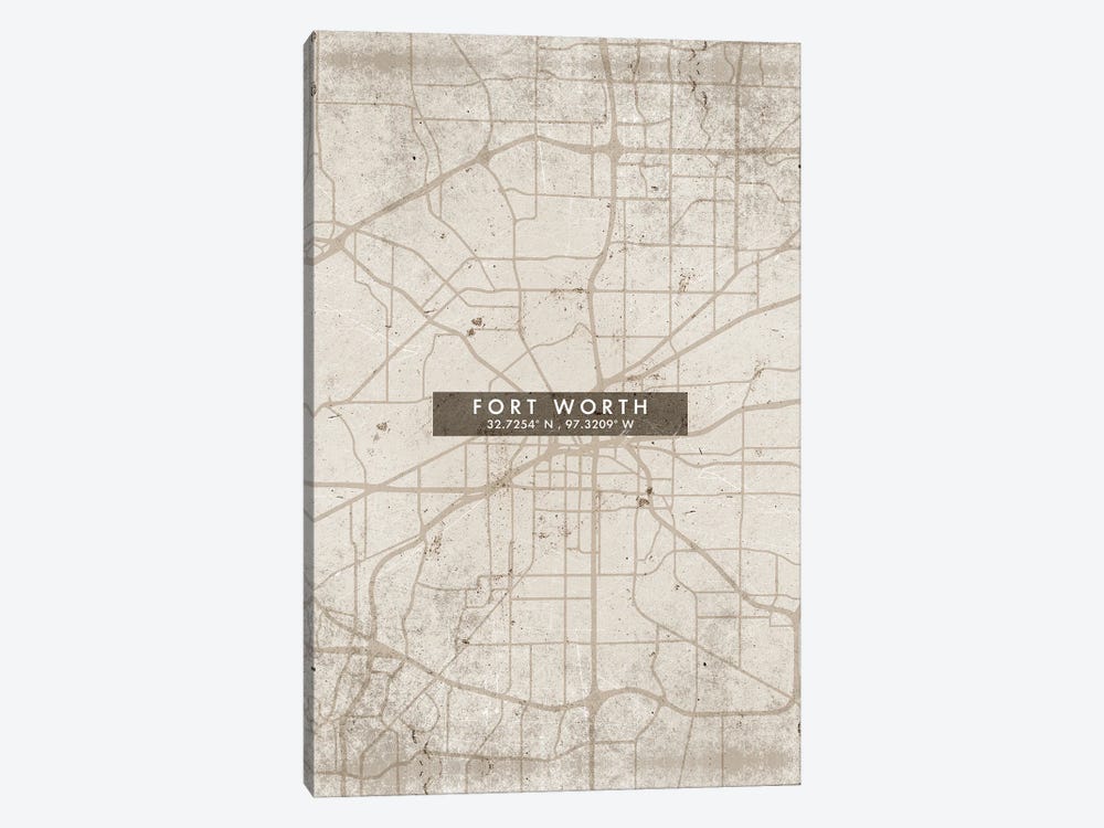 Fort Worth City Map Abstract Style by WallDecorAddict 1-piece Canvas Wall Art