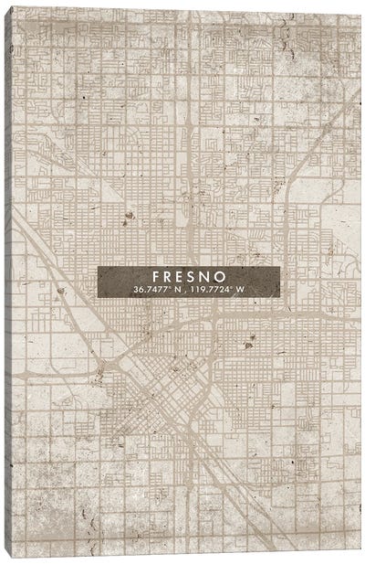 Fresno City Map Abstract Style Canvas Art Print