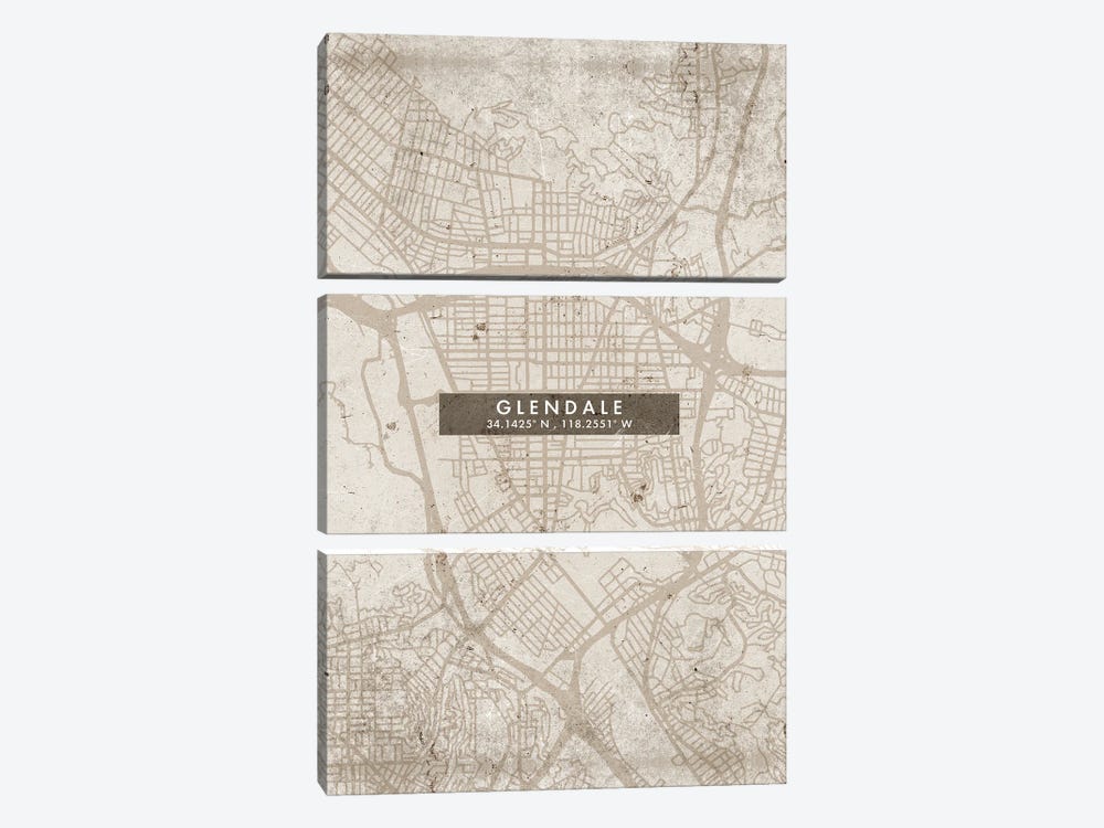 Glendale City Map Abstract Style by WallDecorAddict 3-piece Canvas Wall Art