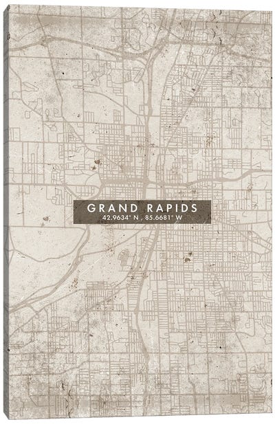 Grand Rapids City Map Abstract Style Canvas Art Print - Michigan Art