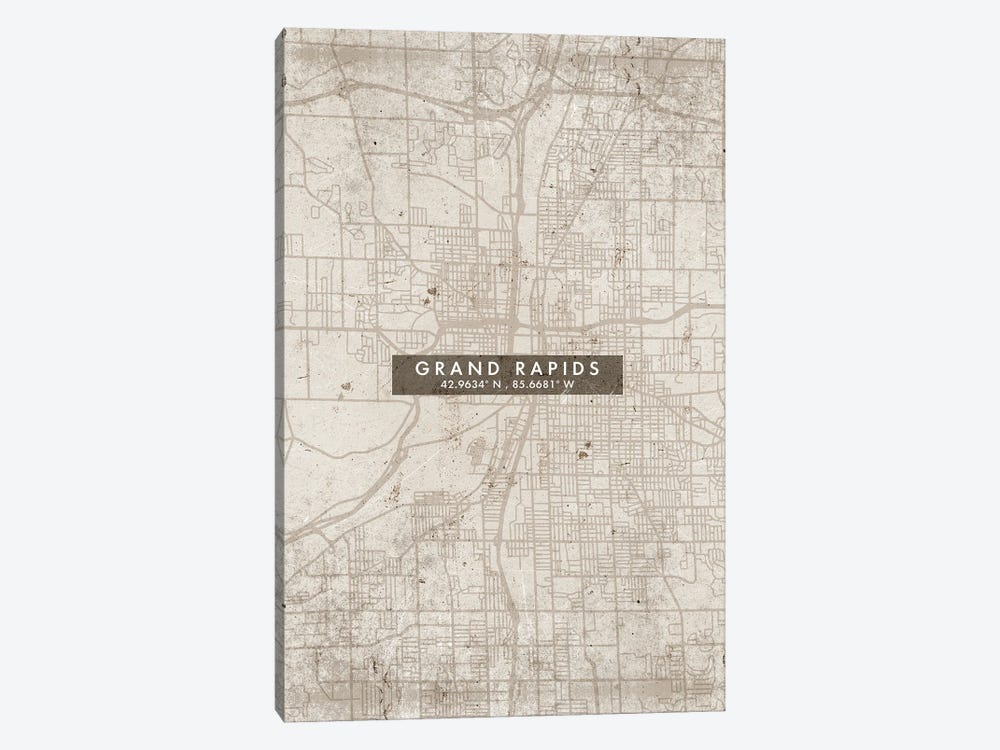 Grand Rapids City Map Abstract Style by WallDecorAddict 1-piece Canvas Print
