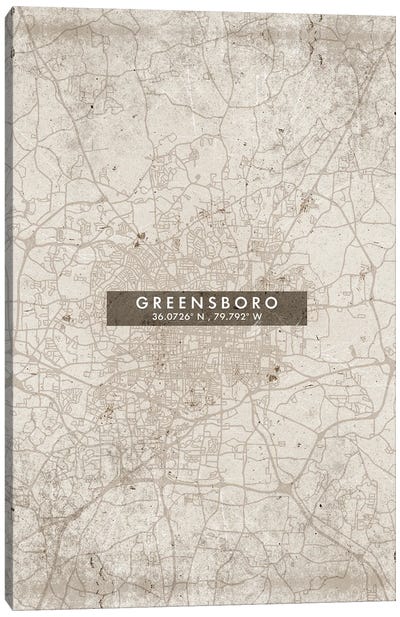 Greensboro, North Carolina, City Map Abstract Style Canvas Art Print - North Carolina Art