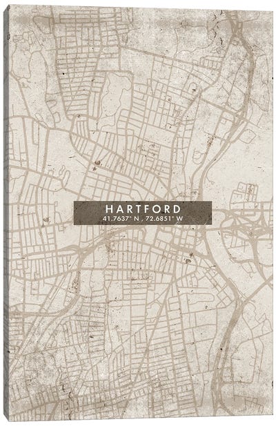 Hartford City City Map Abstract Style Canvas Art Print - Connecticut Art