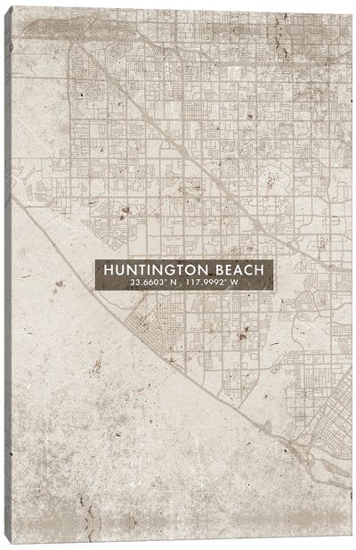 Huntington Beach City Map Abstract Style Canvas Art Print - Urban Maps