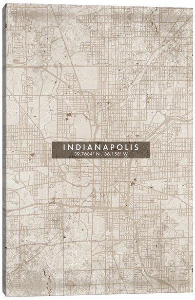 Indianapolis City Map Abstract Style Canvas Art Print - Indiana Art