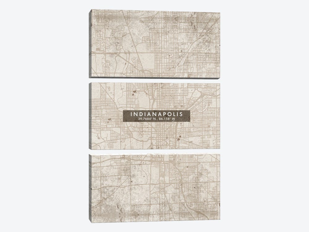 Indianapolis City Map Abstract Style by WallDecorAddict 3-piece Canvas Art