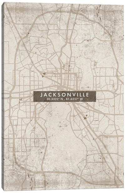 Jacksonville City Map Abstract Style Canvas Art Print - Jacksonville