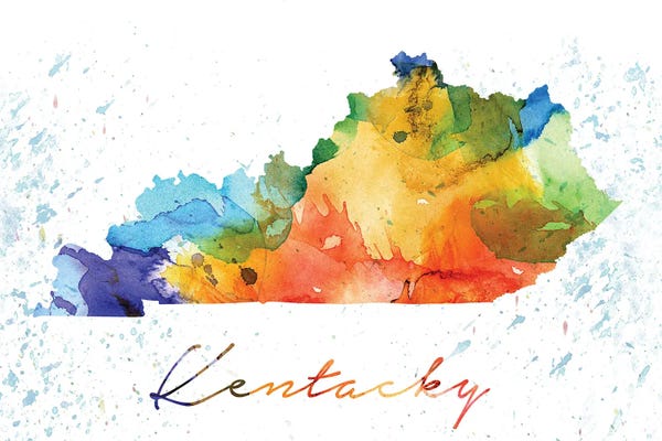 Large Map Art - Canvas Prints: Kentucky State Colorful by WallDecorAddict