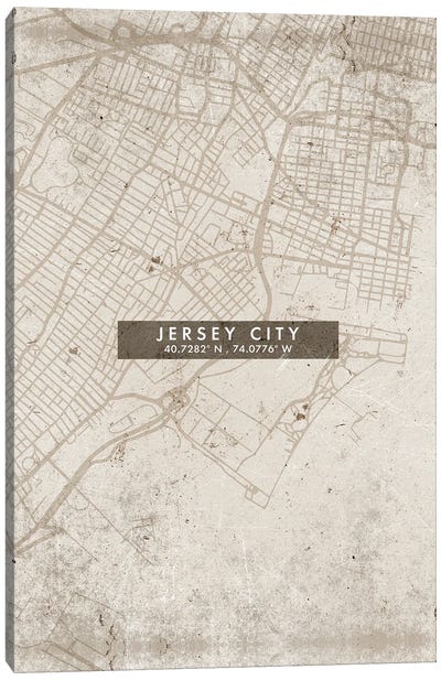 Jersey City, New Jersey, City Map Abstract Style Canvas Art Print - New Jersey Art