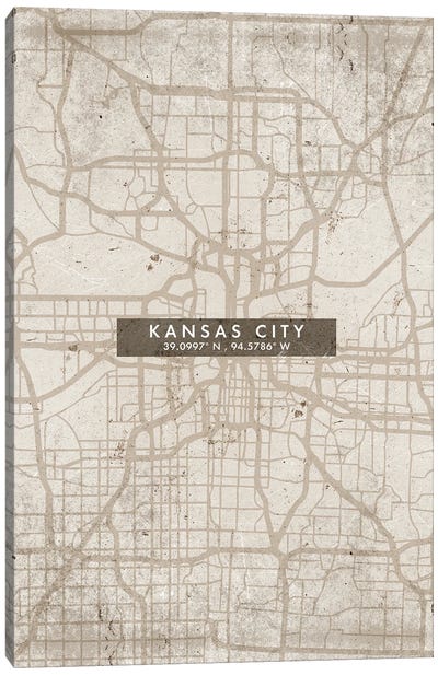 Kansas City Map Abstract Style Canvas Art Print - Kansas City Maps