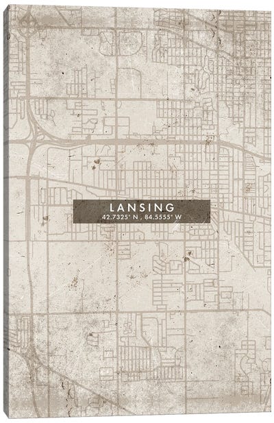 Lansing City Map Abstract Style Canvas Art Print - Michigan Art