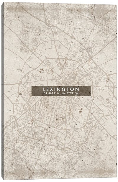 Lexington City Map Abstract Style Canvas Art Print - Kentucky Art