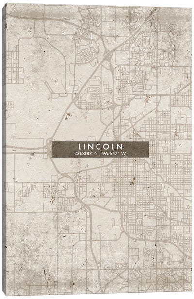 Lincoln  City Map Abstract Style Canvas Art Print - Nebraska Art