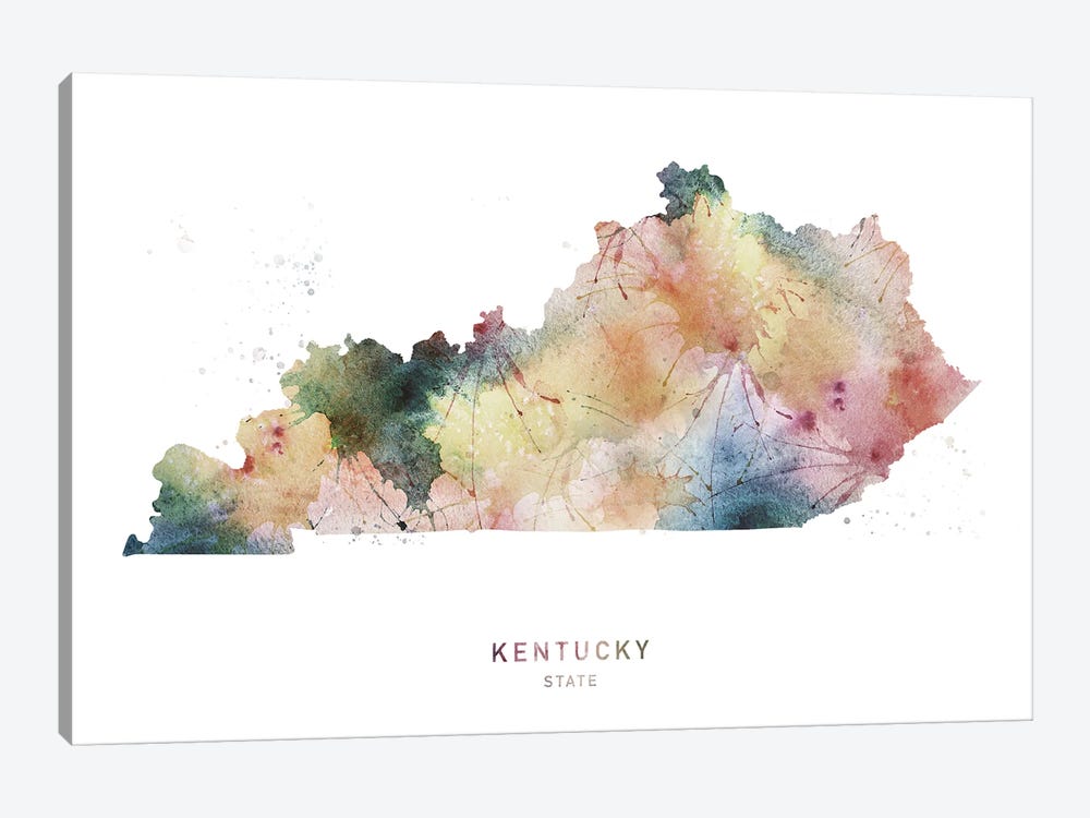 Kentucky Watercolor State Map by WallDecorAddict 1-piece Canvas Art