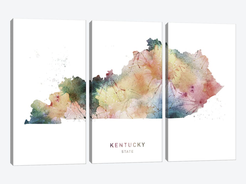 Kentucky Watercolor State Map by WallDecorAddict 3-piece Canvas Art