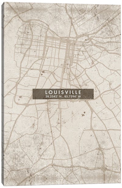 Louisville City Map Abstract Style Canvas Art Print - Louisville Art