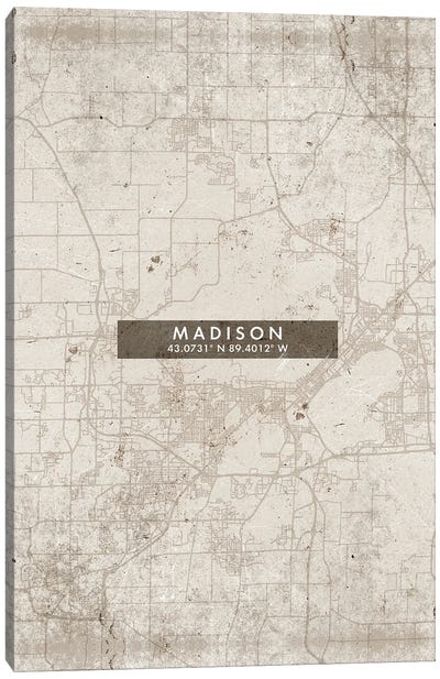 Madison City Map Abstract Style Canvas Art Print - Madison Art
