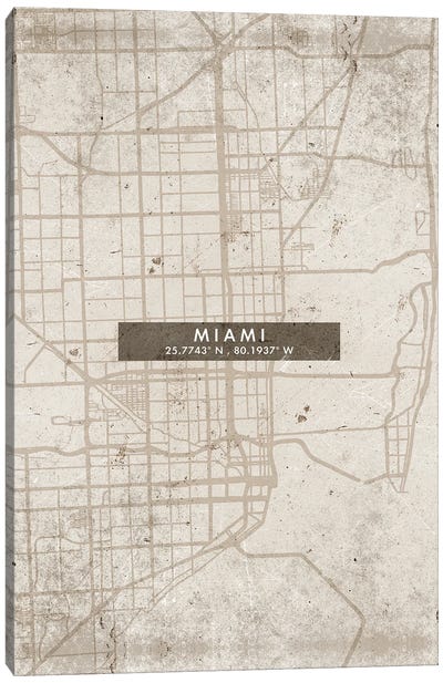 Miami City Map Abstract Style Canvas Art Print - Florida Art
