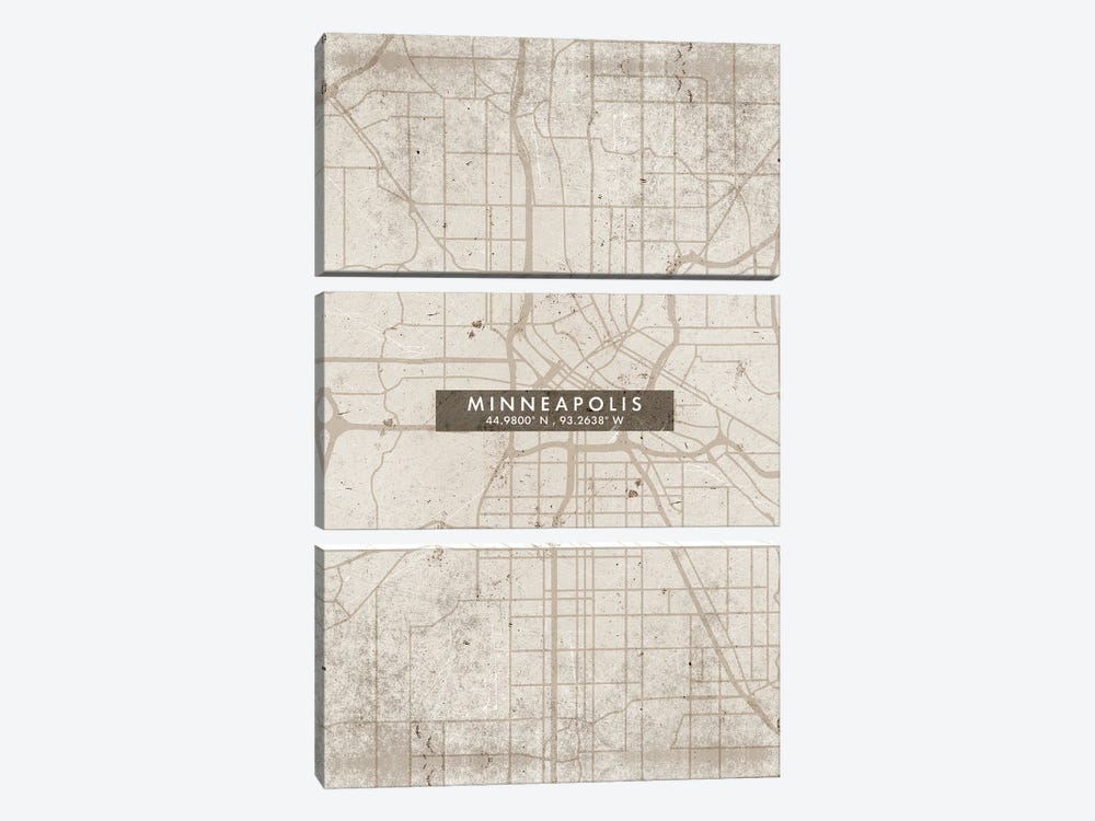 Minneapolis City Map Abstract Style by WallDecorAddict 3-piece Canvas Wall Art