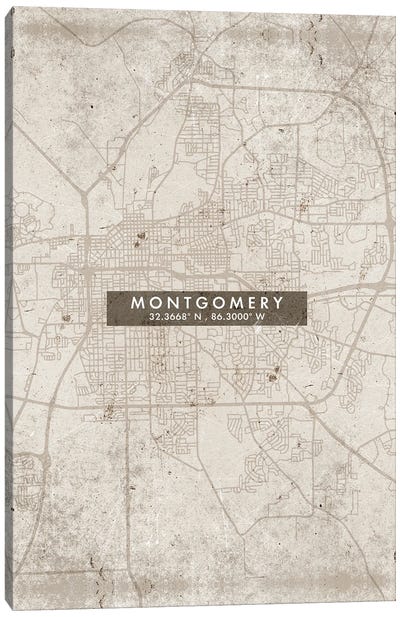 Montgomery  City Map Abstract Style Canvas Art Print - Alabama Art