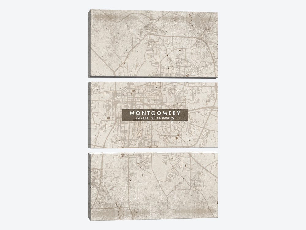 Montgomery  City Map Abstract Style by WallDecorAddict 3-piece Canvas Art Print