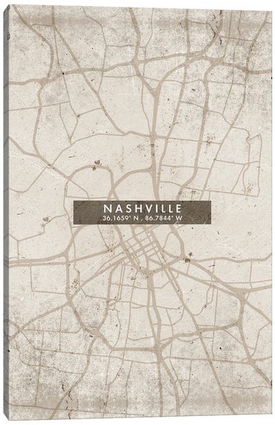 Nashville City Map Abstract Style Canvas Art Print - Nashville Maps