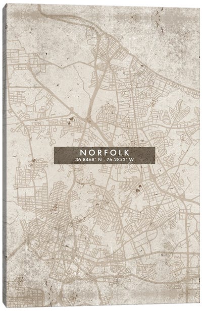 Norfolk City Map Abstract Style Canvas Art Print - Virginia Art